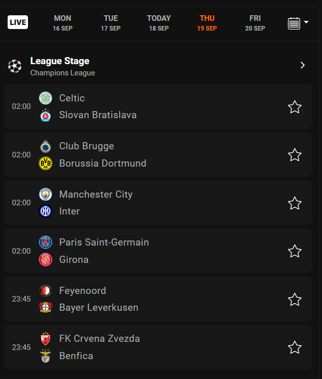 Lịch thi đấu cúp C1 ngày 19/09