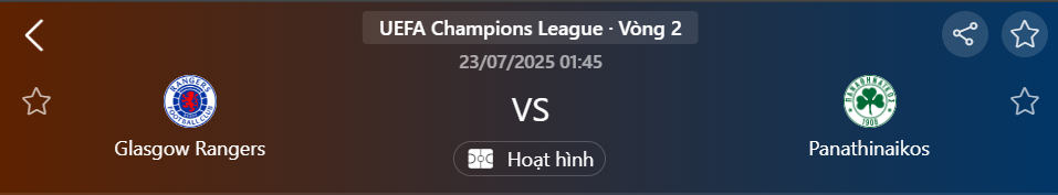 Soi kèo lượt đi vòng loại UEFA Champions League 2025/26: Rangers vs Panathinaikos
